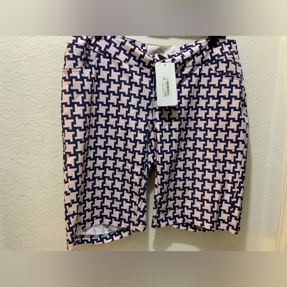 Shebeest Skinny Americano 9.5” Dog’s tooth Navy Bermuda Print Cycle Shorts XL